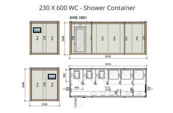 KW6 230X600 WC e doccia Contenitore